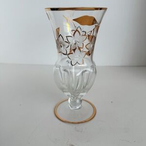 Bohemia Crystal Vase Gold Floral Etched Made in Czechoslovakia Vintage READ